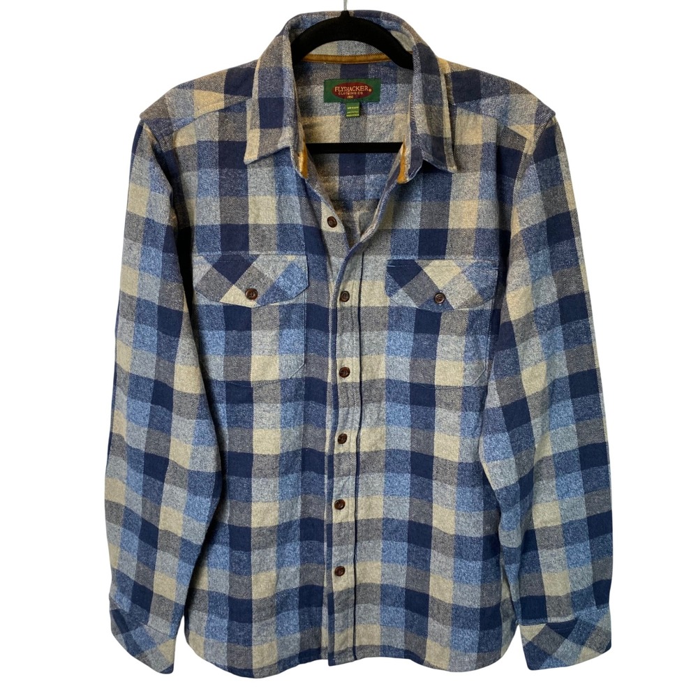 Flyshacker Clothing Co. Mens Blue Plaid Flannel Shirt Medium‎ Button Up Classic